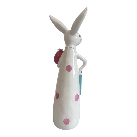 Martha Stewart Ceramic Easter Bunny Figurine Pink Polkadots, Holding A Pink Egg - Picture 2 of 7